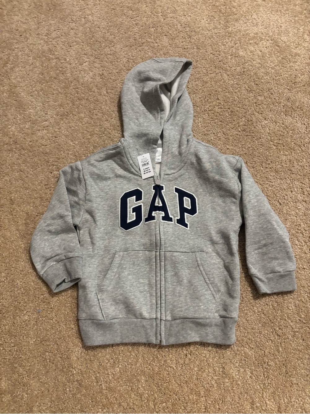 GAP Kids Light Gray Zip Hoodie with Navy Logo